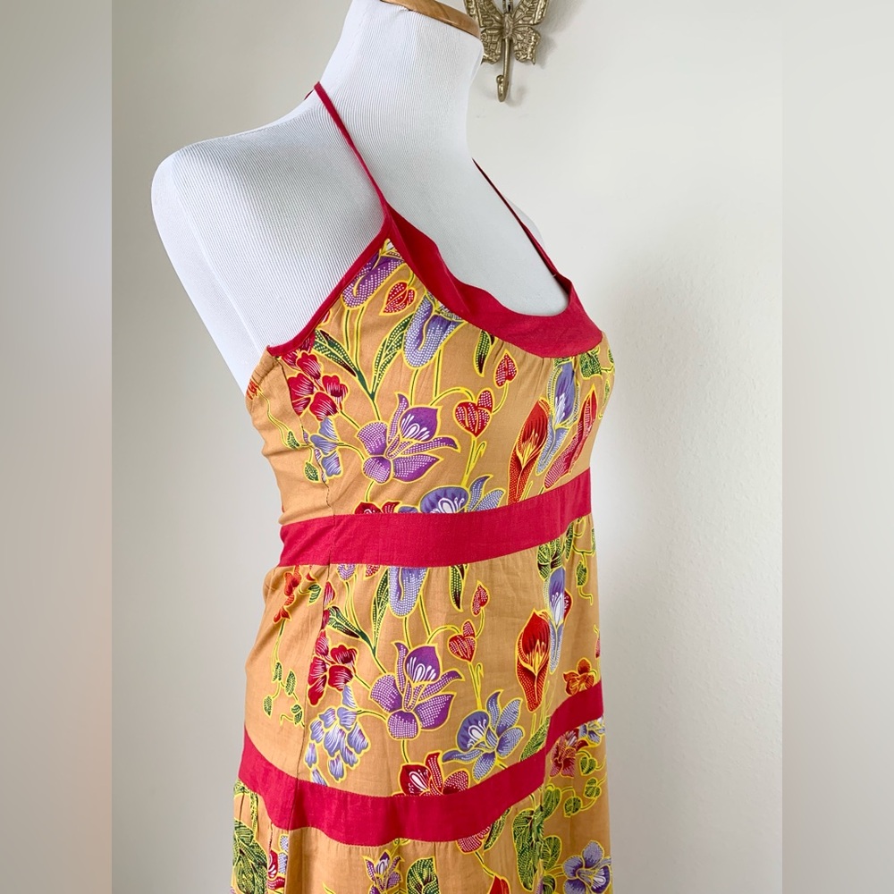Vintage Y2K Sweetees Floral Halter Dress - Yellow with Red Trim - Picture 2 of 11